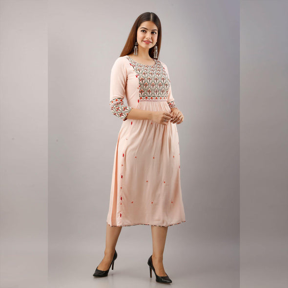 Ivory Block Printed Cotton Kurti - Frionkandy