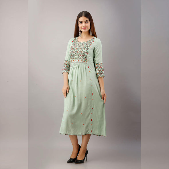 Neo Mint Jaipuri Rayon Kurti - Frionkandy