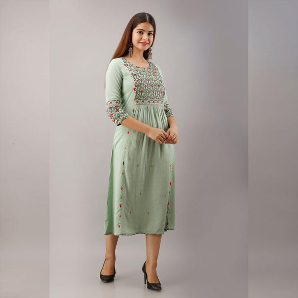 Neo Mint Block Printed Cotton Kurti - Frionkandy