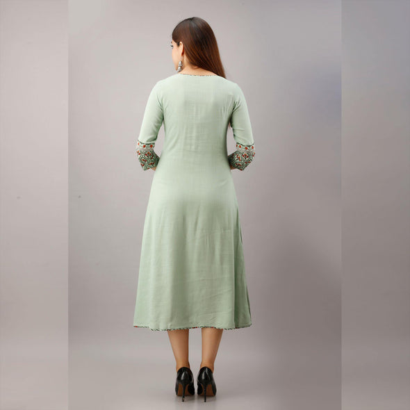 Neo Mint Block Printed Cotton Kurti - Frionkandy
