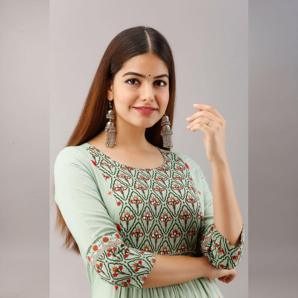 Neo Mint Block Printed Cotton Kurti - Frionkandy
