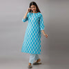Light Blue Cotton Printed Kurta and Pant Set-Frionkandy