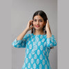 Light Blue Cotton Printed Kurta and Pant Set-Frionkandy
