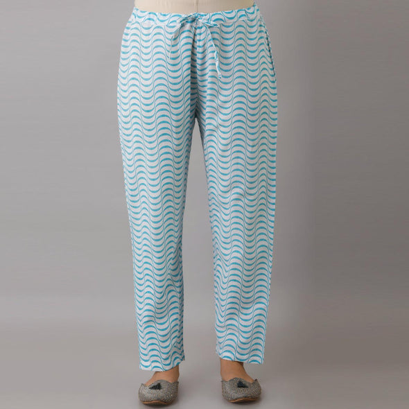 Light Blue Cotton Printed Kurta and Pant Set-Frionkandy