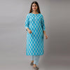 Light Blue Cotton Printed Kurta and Pant Set-Frionkandy
