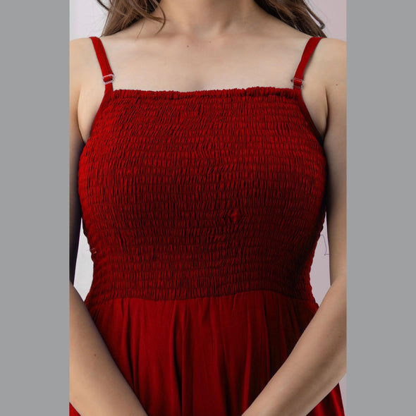Red Shirred Gown Dress-FrionKandy