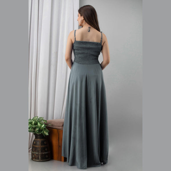 Grey Shirred Gown Dress-FrionKandy