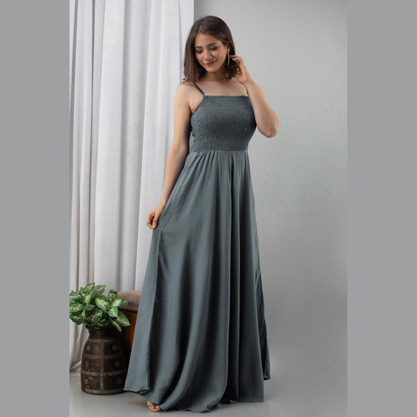 Grey Shirred Gown Dress-FrionKandy