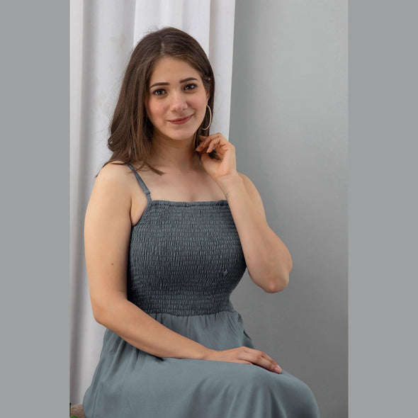 Grey Shirred Gown Dress-FrionKandy