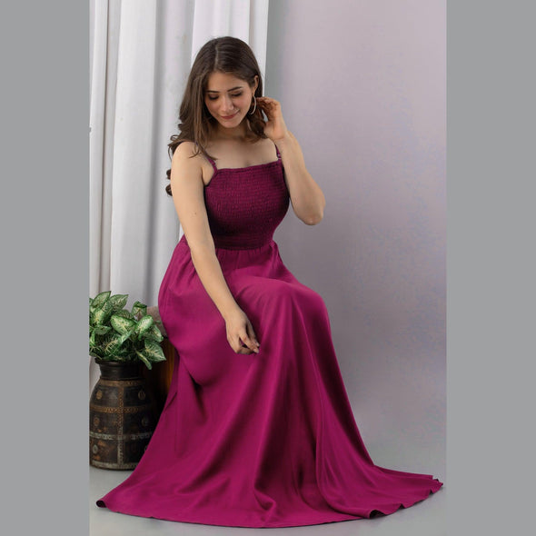 Pink Shirred Gown Dress-FrionKandy