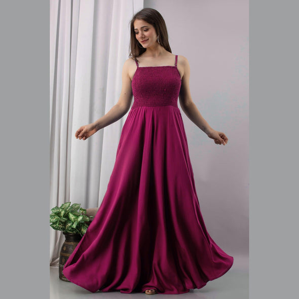 Pink Shirred Gown Dress-FrionKandy