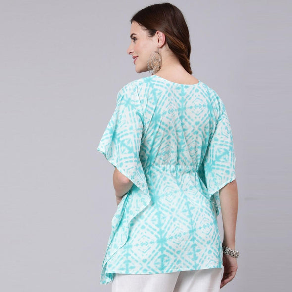 Light Blue Tie And Dye Print Cotton Kaftan Dress (SHKUP1207)