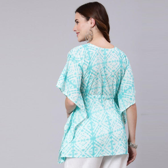 Light Blue Tie And Dye Print Cotton Kaftan Dress (SHKUP1207) - Frionkandy