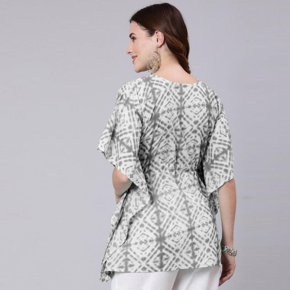 Grey Tie And Dye Print Cotton Kaftan Dress (SHKUP1209)