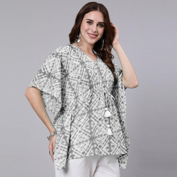 Grey Tie And Dye Print Cotton Kaftan Dress (SHKUP1209)