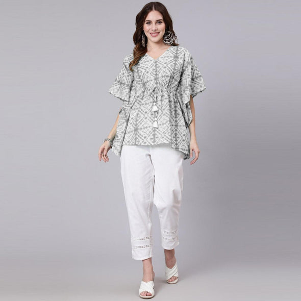 Grey Tie And Dye Print Cotton Kaftan Dress (SHKUP1209)