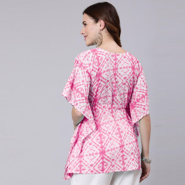 Pink Tie And Dye Print Cotton Kaftan Dress (SHKUP1210)