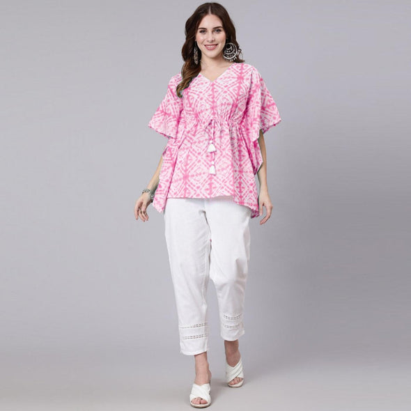 Pink Tie And Dye Print Cotton Kaftan Dress (SHKUP1210)