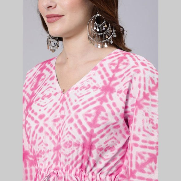 Pink Tie And Dye Print Cotton Kaftan Dress (SHKUP1210)