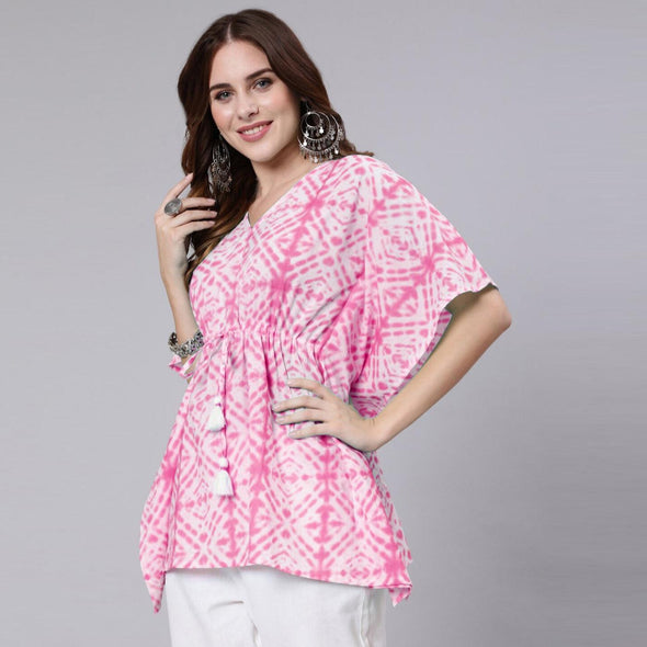 Pink Tie And Dye Print Cotton Kaftan Dress (SHKUP1210)