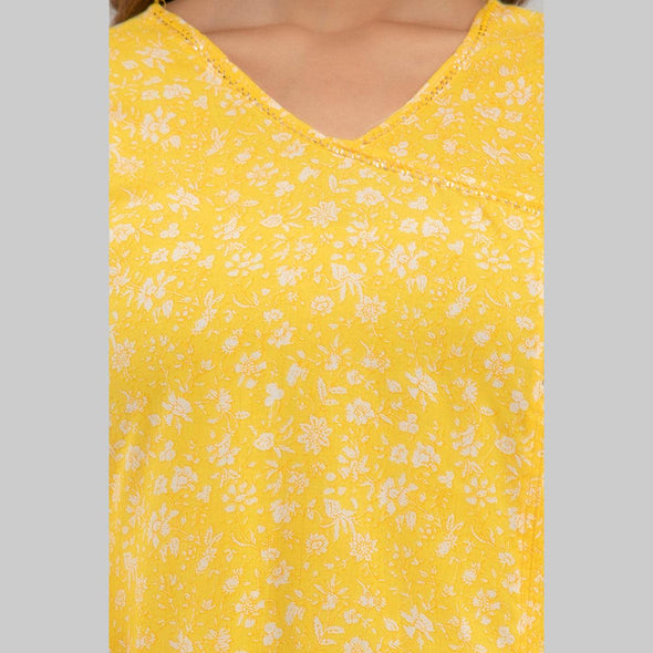 Women Yellow Floral Print Straight Kurta (SHKUP1213) - Frionkandy
