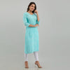 Women Sky Blue Floral Print Straight Kurta (SHKUP1214)