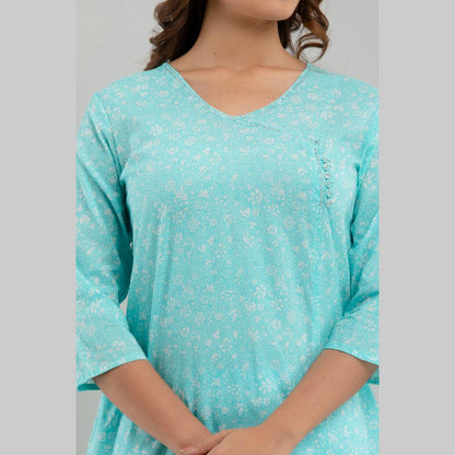 Women Sky Blue Floral Print Straight Kurta (SHKUP1214) - Frionkandy