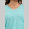 Women Sky Blue Floral Print Straight Kurta (SHKUP1214)