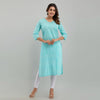 Women Sky Blue Floral Print Straight Kurta (SHKUP1214)