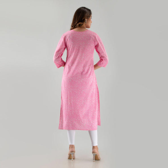 Women Pink Floral Print Straight Kurta (SHKUP1215)