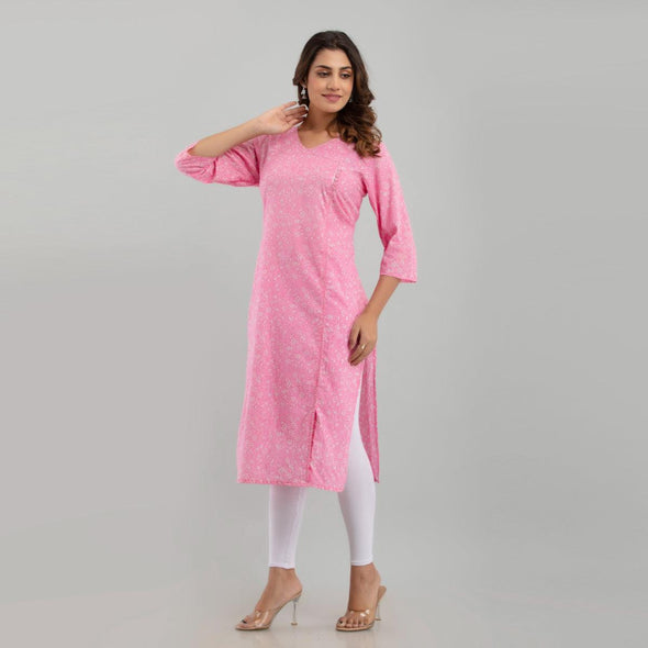 Women Pink Floral Print Straight Kurta (SHKUP1215)