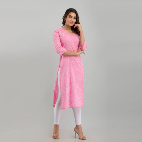 Women Pink Floral Print Straight Kurta (SHKUP1215)