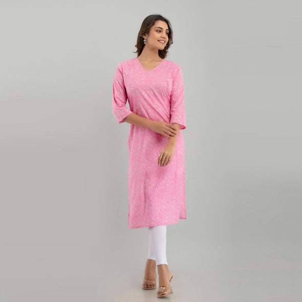 Women Pink Floral Print Straight Kurta (SHKUP1215)