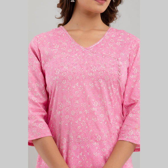 Women Pink Floral Print Straight Kurta (SHKUP1215)