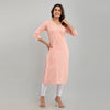 Women Peach Floral Print Straight Kurta (SHKUP1216)