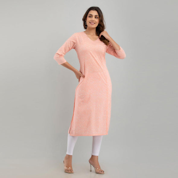 Women Peach Floral Print Straight Kurta (SHKUP1216)