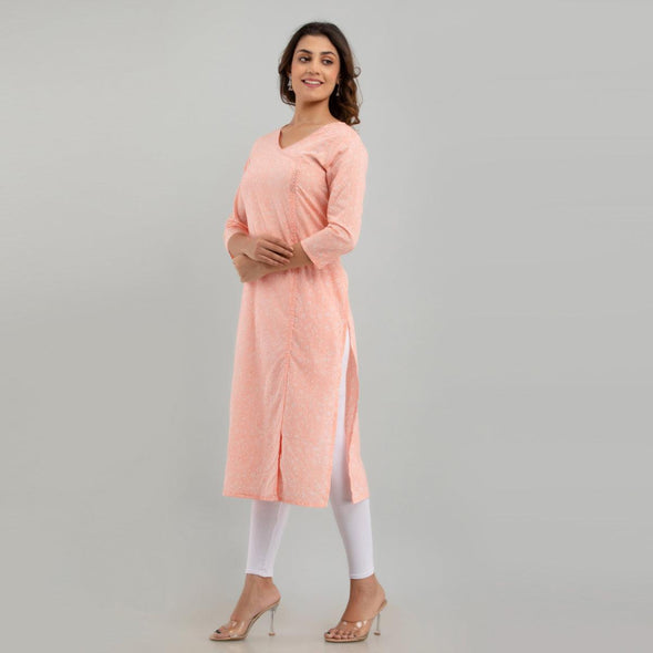 Women Peach Floral Print Straight Kurta (SHKUP1216)