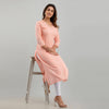 Women Peach Floral Print Straight Kurta (SHKUP1216)