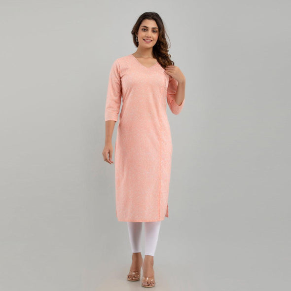 Women Peach Floral Print Straight Kurta (SHKUP1216)
