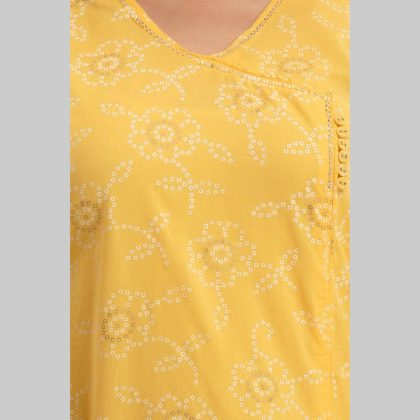 Women Yellow Floral Print Straight Kurta (SHKUP1217)