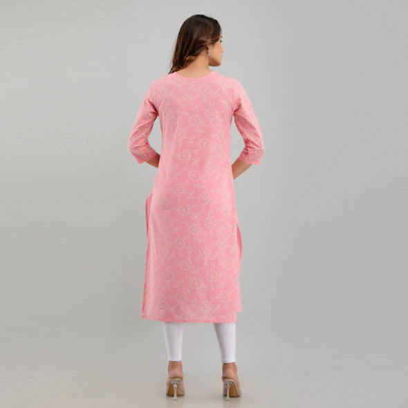 Women Pink Floral Print Straight Kurta (SHKUP1218)