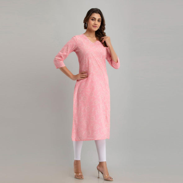 Women Pink Floral Print Straight Kurta (SHKUP1218)