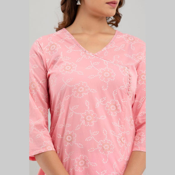 Women Pink Floral Print Straight Kurta (SHKUP1218) - Frionkandy