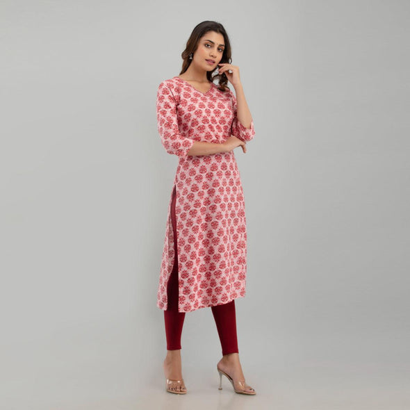 Women Pink Floral Print Straight Kurta (SHKUP1219)