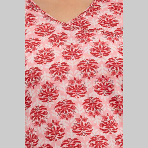 Women Pink Floral Print Straight Kurta (SHKUP1219)