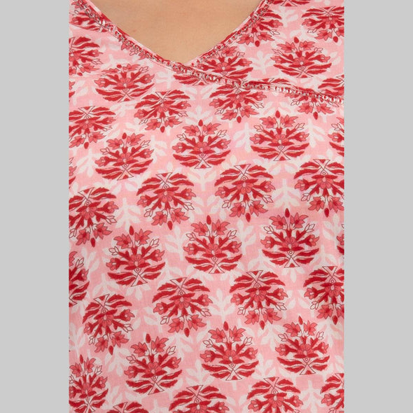 Women Pink Floral Print Straight Kurta (SHKUP1219) - Frionkandy