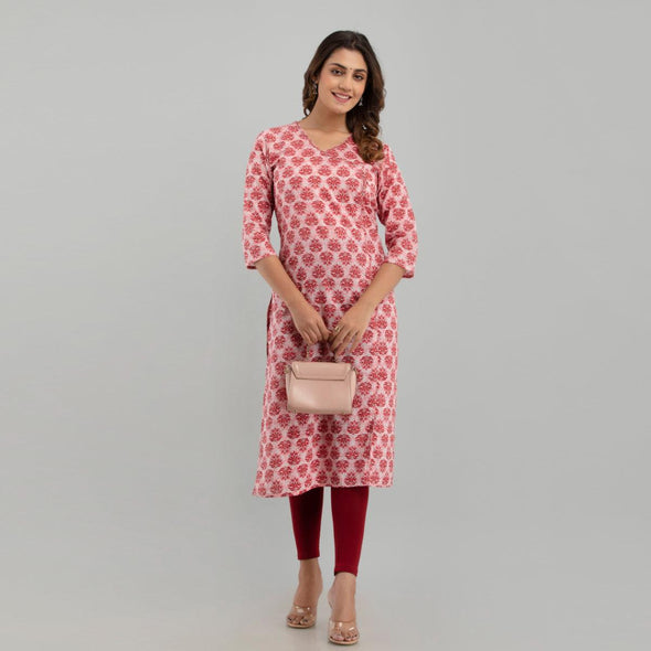 Women Pink Floral Print Straight Kurta (SHKUP1219)