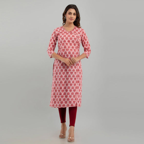 Women Pink Floral Print Straight Kurta (SHKUP1219)