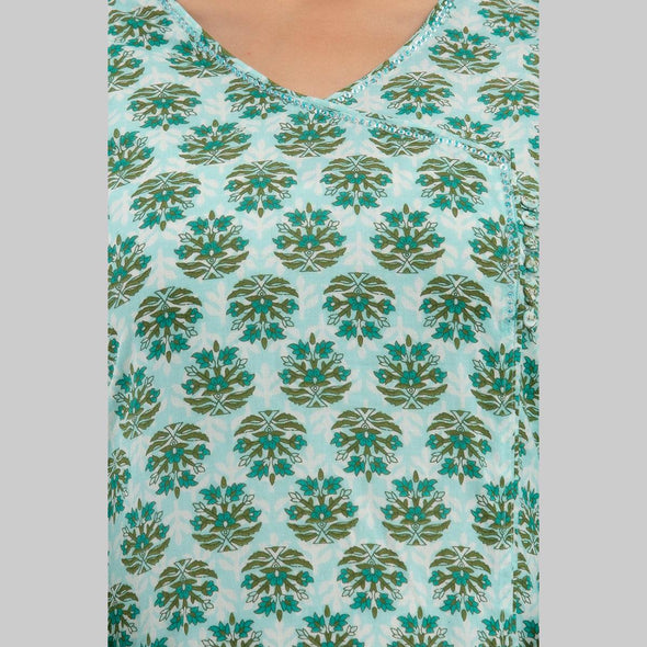 Women Sea Green Floral Print Straight Kurta (SHKUP1220) - Frionkandy