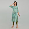 Women Sea Green Floral Print Straight Kurta (SHKUP1220)